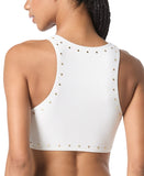 MICHAEL by  Michael Kors Womens Crepe Front-Ring Studded Bikini Swim Top White L