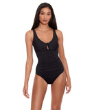 Lauren Ralph Lauren Club Solid Tie Front Underwire One-Piece Swimsuit Black 16