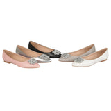 Journee Collection Womens Faux Leather Pointed Toe Jewel Flats Silver Gray 6M