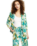 Bar III Womens Palm Print Satin Open-Front Blazer Jacket Blue Agave Combo XL