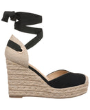 On 34th Melindaa Platform Espadrille Pump Wedge Ankle Wrap Sandals Black 6M