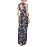 Vince Camuto Womens Embroidered Sequin Sleeveless Gown VC2M3364-410 Navy Blue 10