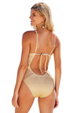Becca Polished Crochet Plunge One Piece Womens Swimsuit 921057 Gold Yellow M