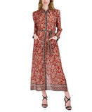 Donna Ricco Women's Printed Maxi Shirtdress DR52378 Rust Multi Orange 2