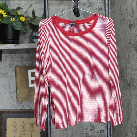 Splendid Womens Long Sleeve Back Button Knit Shirt Top Red / White Stripe XL