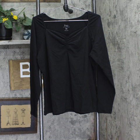 Me By Jennie Garth Womens Terraza Knit Top with Sweetheart Neckline Black 1X