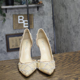 Betsey Johnson Rhinestone Embellished Evening Pumps Heels Stiletto Nude Brown 8M
