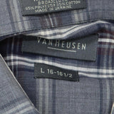 Van Heusen Mens Broadcloth Wrinkle Free Dress Shirt Gray Plaid L 16-16 1/2