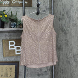 SLNY Womens Sequin Shirt with Woven Pants 166f38ca3194fd Beige Brown 16W