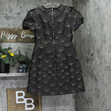 DKNY Womens Petite Puffed-Sleeve Brocade-Texture Mini Dress Black / Gold 6P