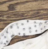Belldini Linen Blend Studded Cold Shoulder Knit Top White / Silver L