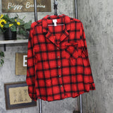 Wondershop Womens Plaid Flannel Long Sleeve Pajama Shirt Holiday Red / Black XL