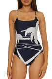 Trina Turk Womens Printed One Piece Swimsuit 3081055 Ink Blue Multi 18