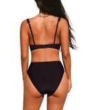 Cupshe Adjustable Straps Cutout Back Hook Mesh Bikini Top Bottom Set Black M