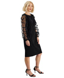 Connected Apparel Petite Long Sheer-Sleeve Applique Dress TLB37170P1 Black 4P