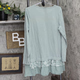DG2 by Diane Gilman Womens Long Sleeve Woven Knit Peplum Shirt Top Green L
