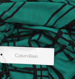 Calvin Klein Womens Geometric Belted Midi A-Line Dress Pine Green / Black 2