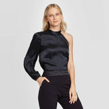 Who What Wear Women's Long Sleeve Collared Blouse WWT-794 Blaqck M