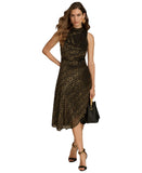 Donna Karan Womens Burnout Velvet Sleeveless Midi Dress Black / Gold Multi 4
