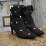 A New Day Womens Justice Boots Faux Suede Studded 94568940 Jet Black / Gold 6.5M