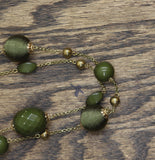 Erica Lyons Layered Threaded Bead Holiday Necklace Gold / Green 29" + 3"