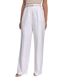 Calvin Klein Womens Pinstriped Belted Pleated Linen Blend Pants Khaki White 16