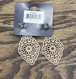 Madison Tyler Open Faux Leather Fishhook Earrings Rose Gold / Tan Brown 2.5"