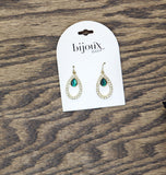 Bijoux Bar Elegant Teardrop Rhinestone Accent Dangly Earrings Gold / Green 1.5"