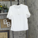 Ny Collection Womens Petite Short Bell Sleeve Slubbed Top Slubb White PM