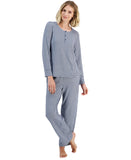 Charter Club Womens Printed Long Sleeve Pajama Sleep Top Gingham Check Blue XS