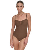 DKNY Textured Shirred One-Piece Swimsuit DIMMS605 Mocha Texture Brown XL