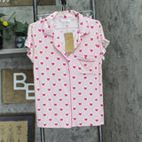 Stripe And Stare and Stare Diamond Heart Frill 2-Piece Pajama Set Pink Red S