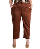 Bar III Trendy Satin Cropped Cargo Pants 100193656WN Root Beer Brown 3X