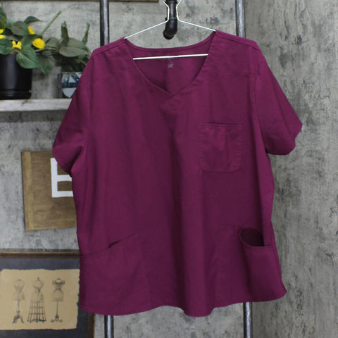 Scrubstar Womens V-Neck Scrub Short Sleeve Shirt Top Berry Purple 3X