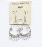 Fashion Earrings Dangly Chandelier Beaded Rhinestone Earrings Silver Gray 2.5"
