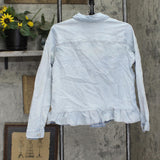 DG2 Womens Ruffled-Hem Classic Stretch Denim Jacket 688254 Chambray Blue L