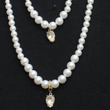 Daisy Fuentes Pendant Charm Necklace Bracelet Set Pearl White / Gold 18" + 4"