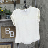 Nine West Womens Roll Sleeve Unlined Woven Blouse Shirt Top Off White S