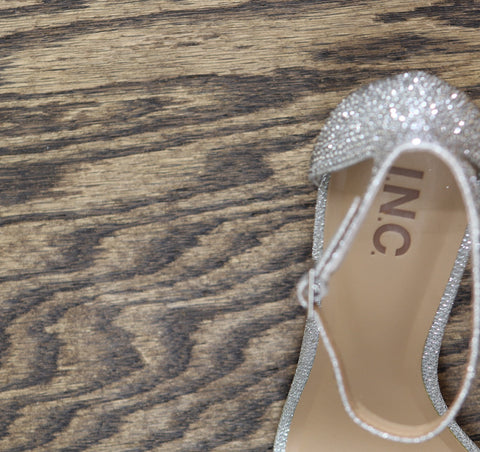 INC International Concepts Two-Piece Sandal Block Heel Silver Crystal Gray 9M