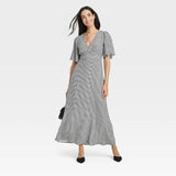 A New Day Womens Short Sleeve Maxi Sundress 92968486 White Gingham Check 2