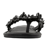 Sugar Womens Vegan Leather Flip Flops with Embellished Floral Design Black 9M
