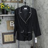 Le Suit  Plus Contrast-Trim Belted Suit Blazer Jacket Black / Vanilla Ice 20W