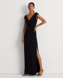 Lauren Ralph Lauren Womens Jersey Long Evening Dress Lighthouse Navy Blue 14