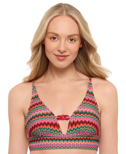 Salt + Cove Juniors Front-Tab Midkini Top Bikini Swim 807145 Pink Multi S