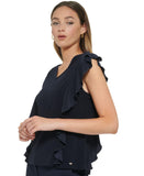 Tommy Hilfiger Womens V Neck Ruffled Pullover Top H28TM29A Midnight Blur XL