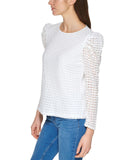 Calvin Klein Womens Long Sleeve Burnout Check Puff Shoulder Top M2AHC802