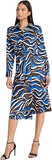 Donna Morgan Womens Long Sleeve Collared Wrap Midi Dress Blue / Black Multi 16