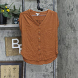 Orvis Womens Gauze Button Up Shirt Top 1770085 Rust Brown M