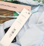 Aqua Womens Linen Blend Palm Print V-Neck Mini Dress Light Blue / Green XS