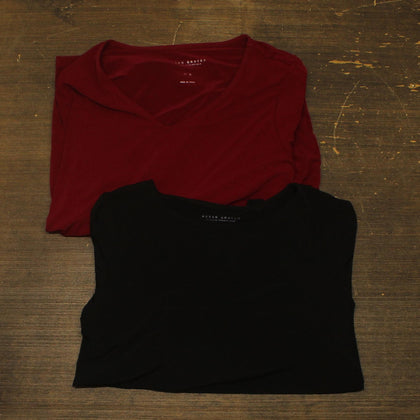 Susan Graver Essentials Womens Set of 2 Liquid Knit Tops Sangria Red / Black XL